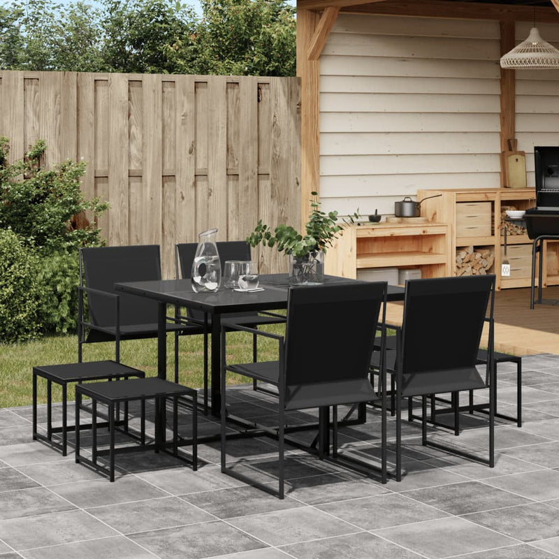 9 Piece Garden Dining Set Black Textilene