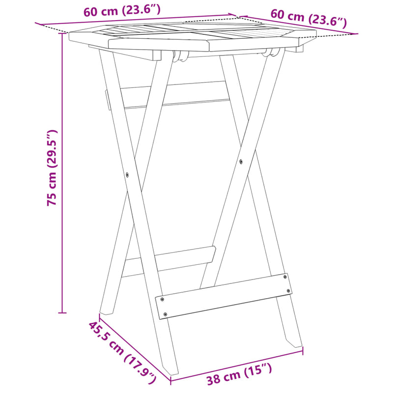 3 Piece Folding Bistro Set Solid Wood Acacia