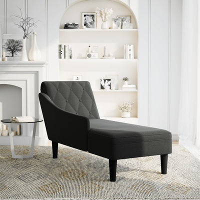 Chaise Lounge with Pillow and Right Armrest Black Fabric
