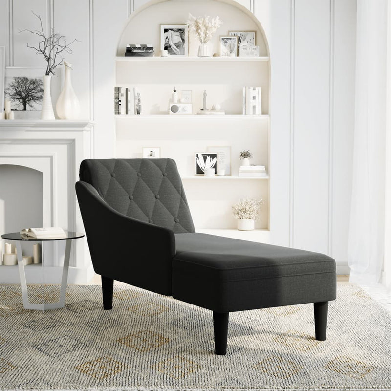 Chaise Lounge with Pillow and Right Armrest Black Fabric