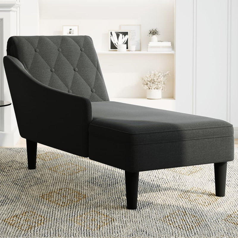 Chaise Lounge with Pillow and Right Armrest Black Fabric