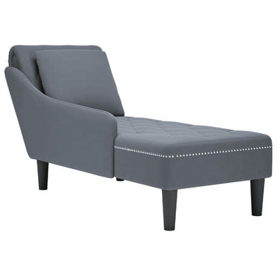 Chaise Lounge with Pillow and Right Armrest Dark Grey Velvet