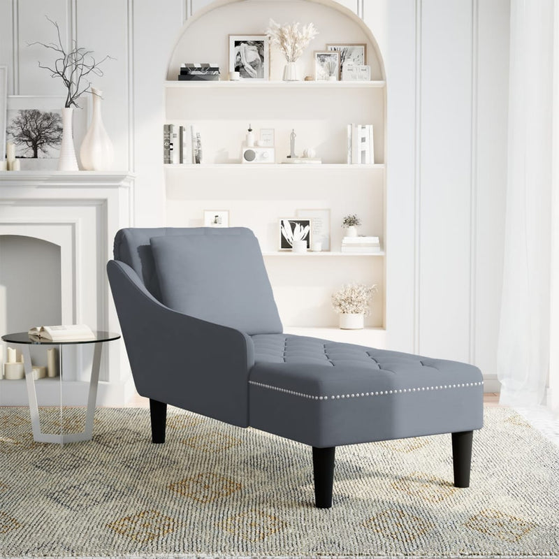 Chaise Lounge with Pillow and Right Armrest Dark Grey Velvet