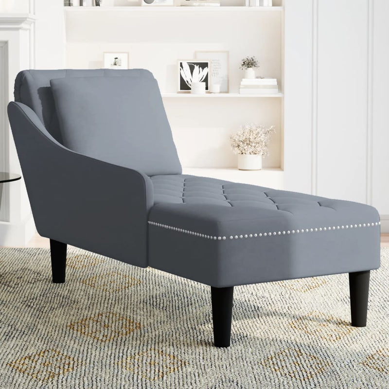 Chaise Lounge with Pillow and Right Armrest Dark Grey Velvet