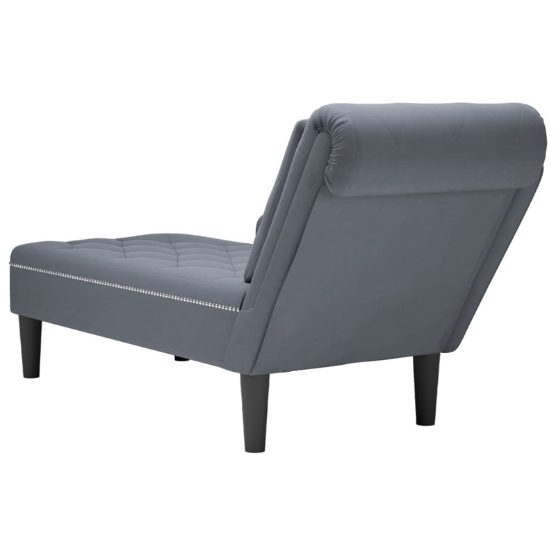 Chaise Lounge with Pillow and Right Armrest Dark Grey Velvet