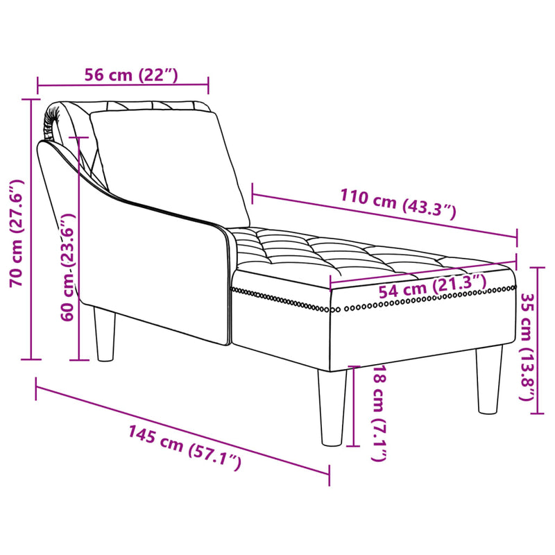 Chaise Lounge with Pillow and Right Armrest Dark Grey Velvet