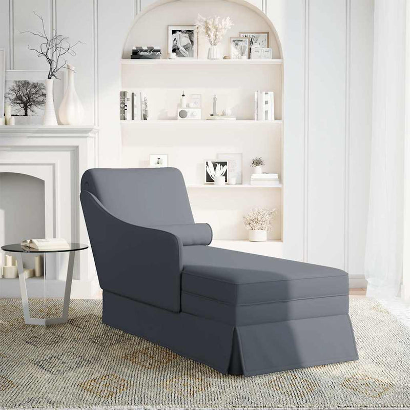 Chaise Lounge with Bolster and Right Armrest Dark Grey Velvet