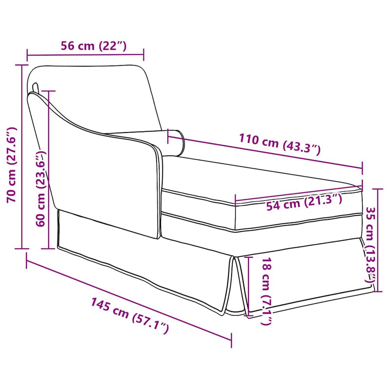 Chaise Lounge with Bolster and Right Armrest Dark Grey Velvet