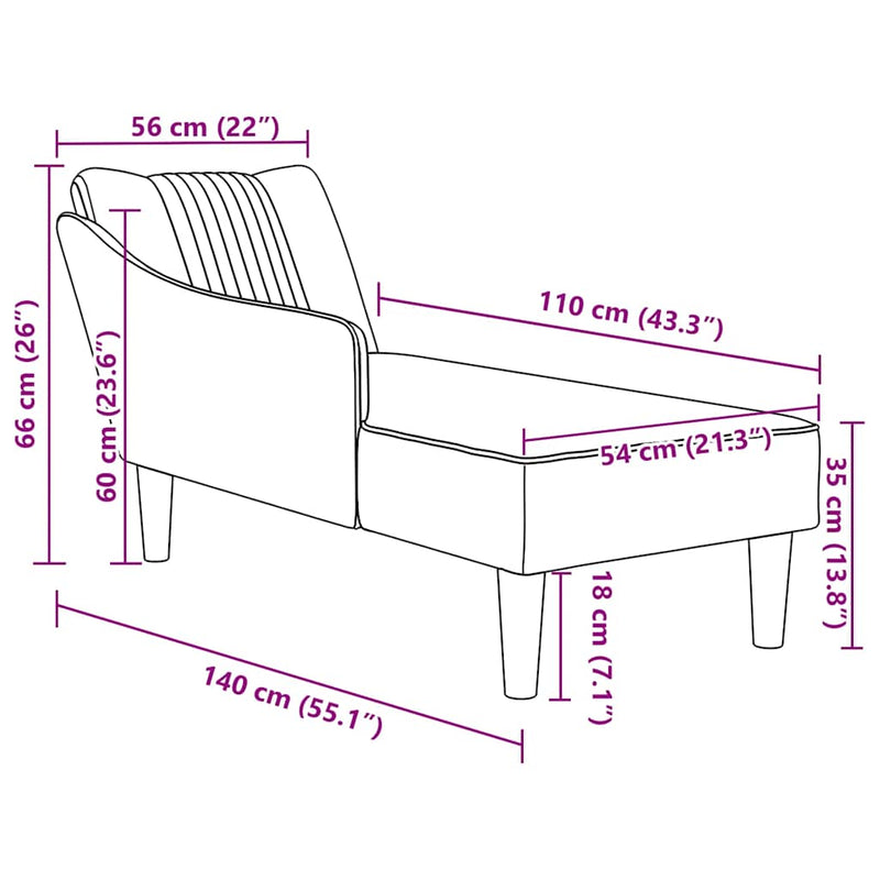 Chaise Lounge with Right Armrest Dark Grey Fabric