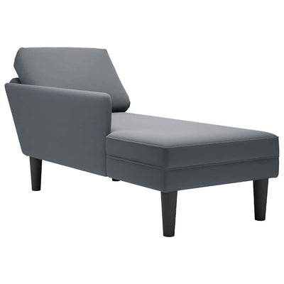 Chaise Lounge with Pillow and Right Armrest Dark Grey Velvet