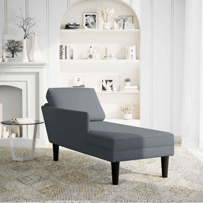 Chaise Lounge with Pillow and Right Armrest Dark Grey Velvet
