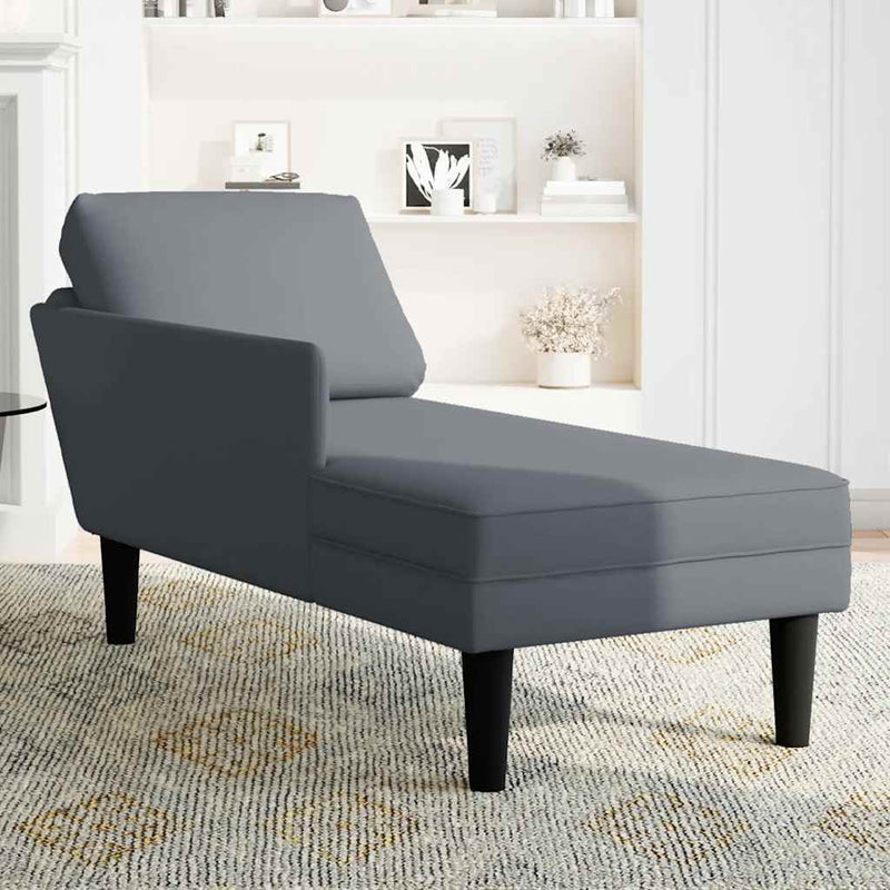 Chaise Lounge with Pillow and Right Armrest Dark Grey Velvet