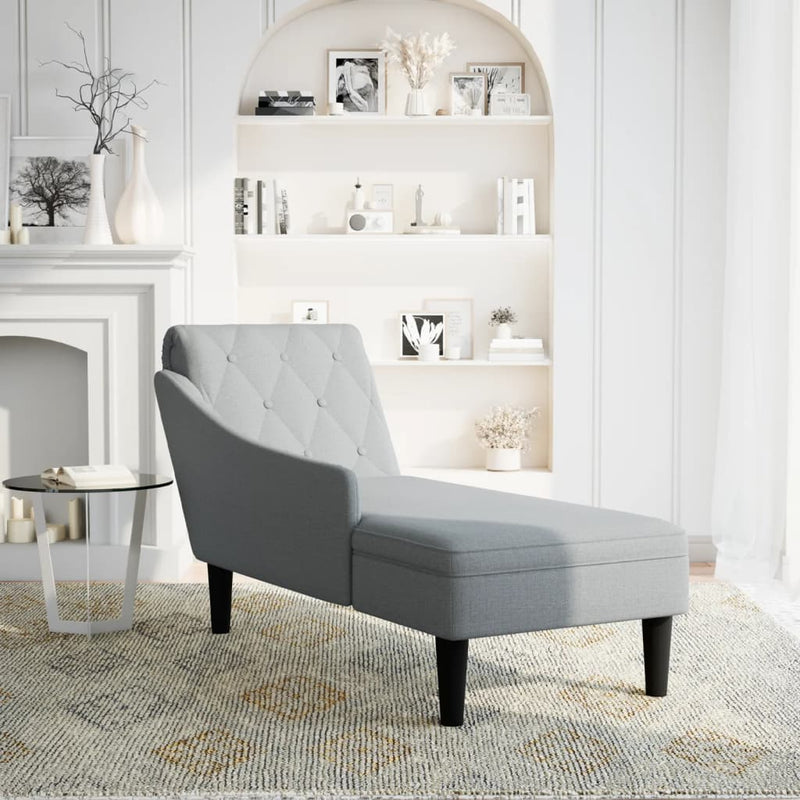 Chaise Lounge with Pillow and Right Armrest Light Grey Fabric