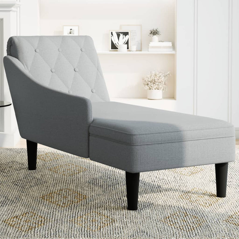 Chaise Lounge with Pillow and Right Armrest Light Grey Fabric