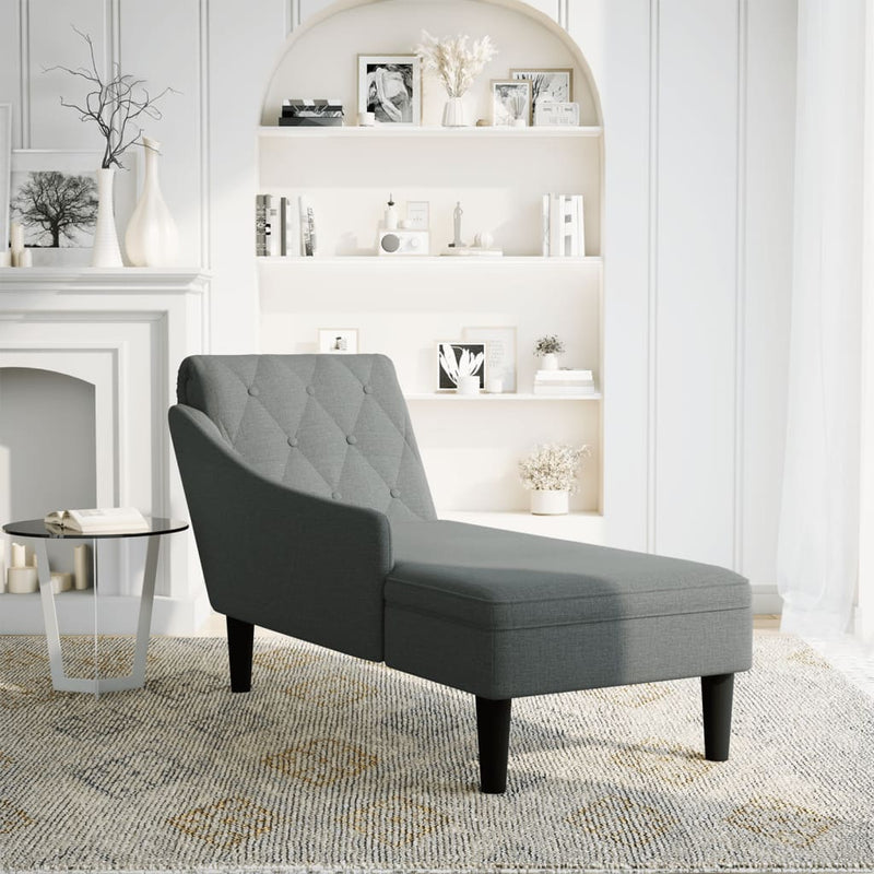 Chaise Lounge with Pillow and Right Armrest Dark Grey Fabric