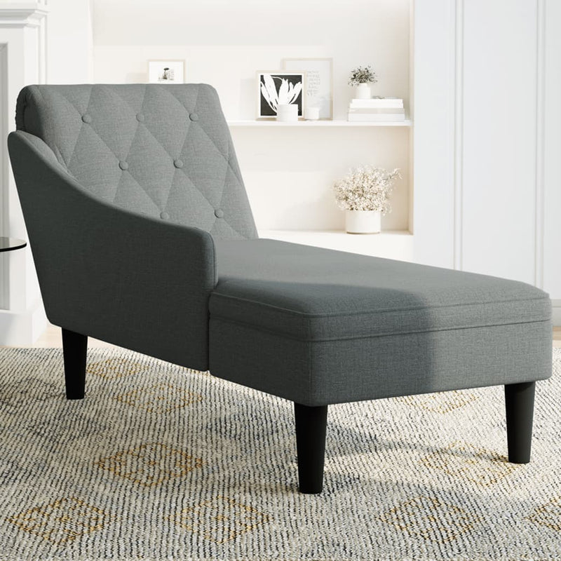 Chaise Lounge with Pillow and Right Armrest Dark Grey Fabric