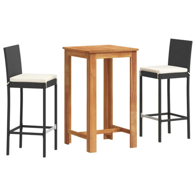 3 Piece Garden Bar Set Black Solid Wood Acacia and Poly Rattan