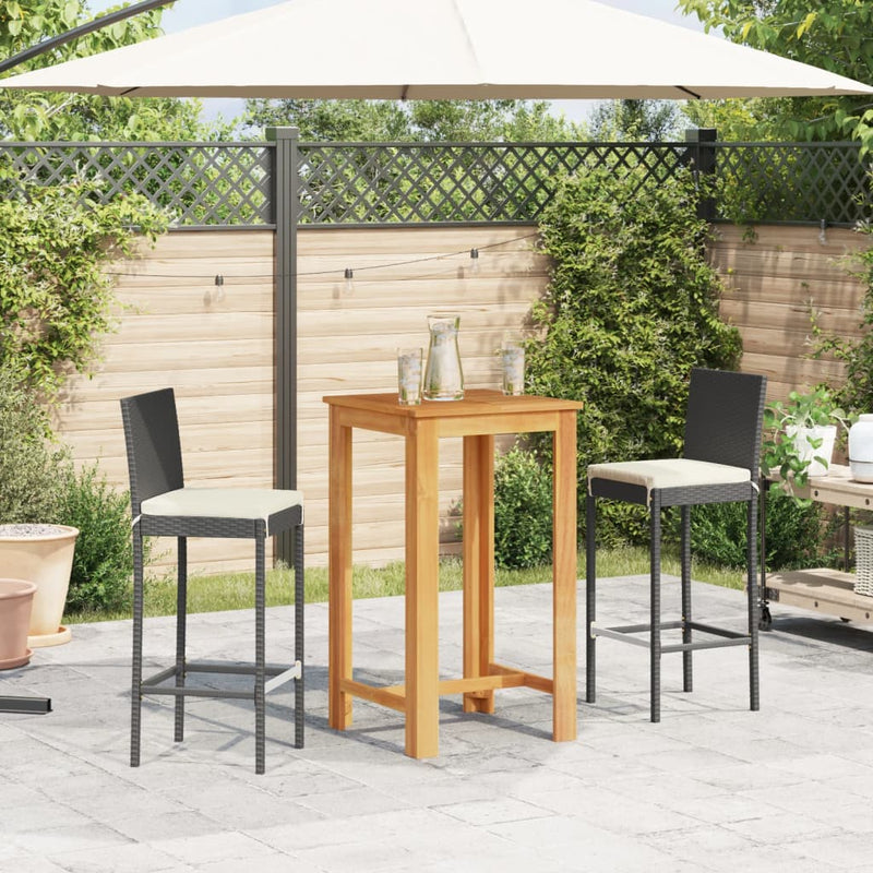 3 Piece Garden Bar Set Black Solid Wood Acacia and Poly Rattan