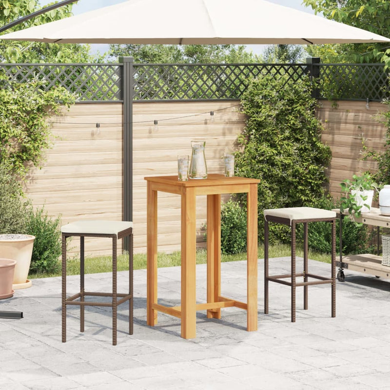 3 Piece Garden Bar Set Brown Solid Wood Acacia and Poly Rattan