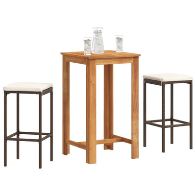 3 Piece Garden Bar Set Brown Solid Wood Acacia and Poly Rattan