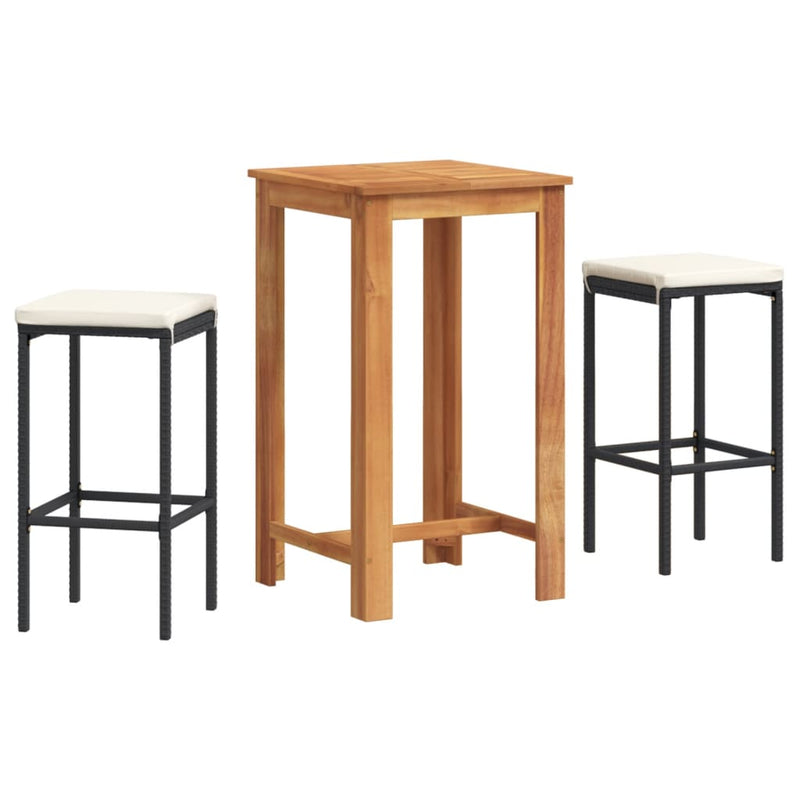 3 Piece Garden Bar Set Black Solid Wood Acacia and Poly Rattan