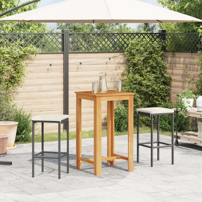 3 Piece Garden Bar Set Black Solid Wood Acacia and Poly Rattan