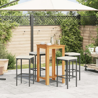 5 Piece Garden Bar Set Black Solid Wood Acacia and Poly Rattan