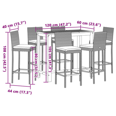 7 Piece Garden Bar Set Black Solid Wood Acacia and Poly Rattan