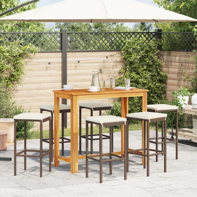 7 Piece Garden Bar Set Brown Solid Wood Acacia and Poly Rattan