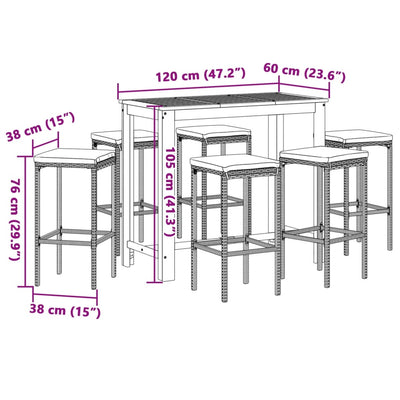 7 Piece Garden Bar Set Brown Solid Wood Acacia and Poly Rattan