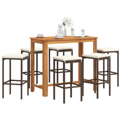 7 Piece Garden Bar Set Brown Solid Wood Acacia and Poly Rattan