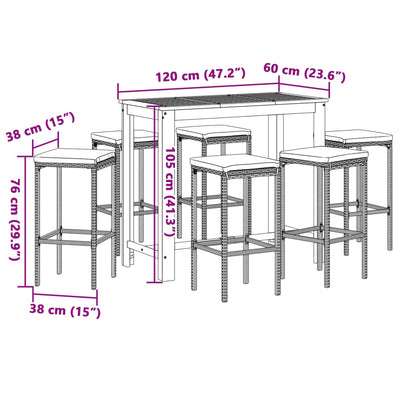 7 Piece Garden Bar Set Black Solid Wood Acacia and Poly Rattan