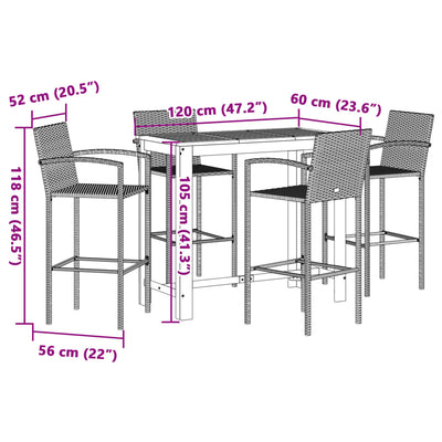 5 Piece Garden Bar Set Brown Solid Wood Acacia and Poly Rattan