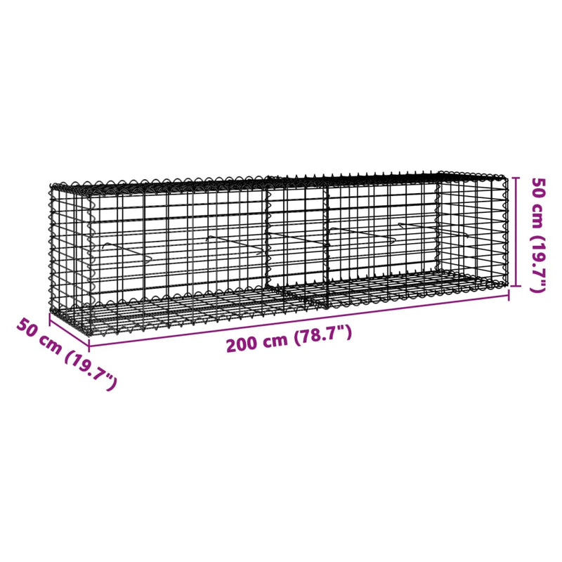 Gabion Basket with Cover 200x50x50 cm Galvanised Iron