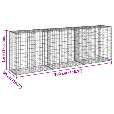 Gabion Basket with Cover 300x50x100 cm Galvanised Iron