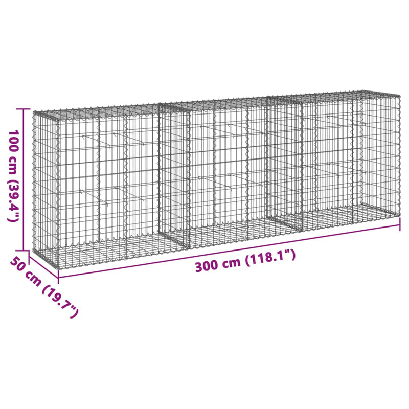 Gabion Basket with Cover 300x50x100 cm Galvanised Iron