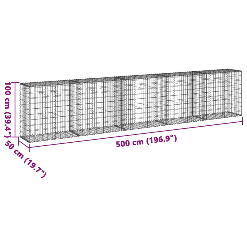 Gabion Basket with Cover 500x50x100 cm Galvanised Iron