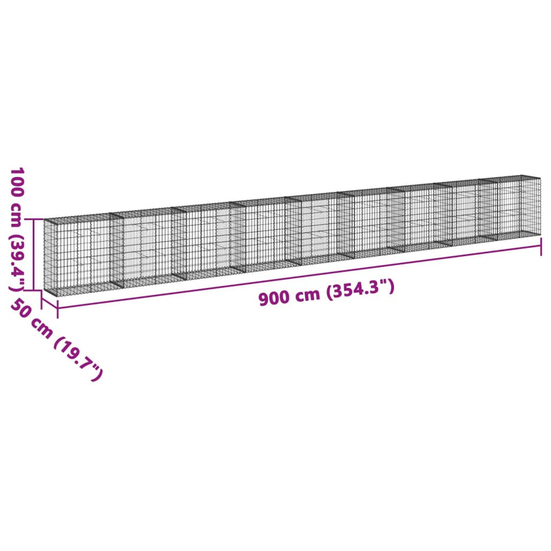 Gabion Basket with Cover 900x50x100 cm Galvanised Iron