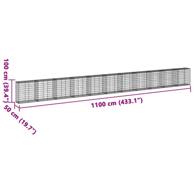 Gabion Basket with Cover 1100x50x100 cm Galvanised Iron