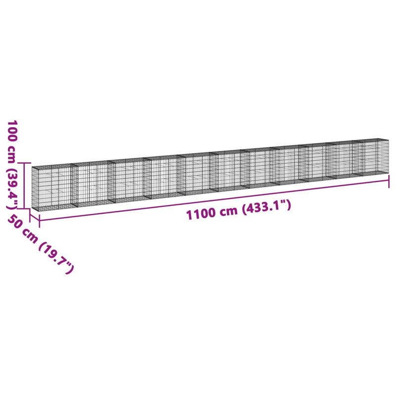 Gabion Basket with Cover 1100x50x100 cm Galvanised Iron