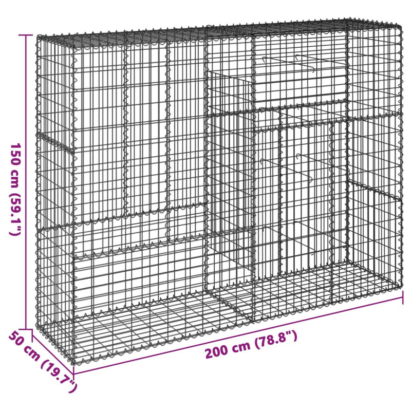 Gabion Basket with Cover 200x50x150 cm Galvanised Iron