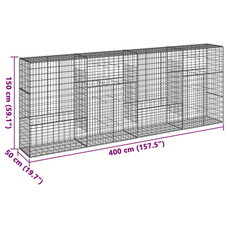 Gabion Basket with Cover 400x50x150 cm Galvanised Iron