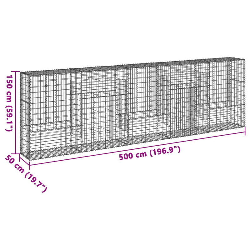 Gabion Basket with Cover 500x50x150 cm Galvanised Iron