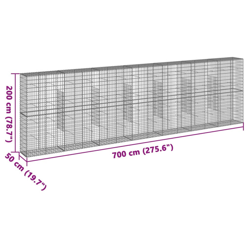 Gabion Basket with Cover 700x50x200 cm Galvanised Iron