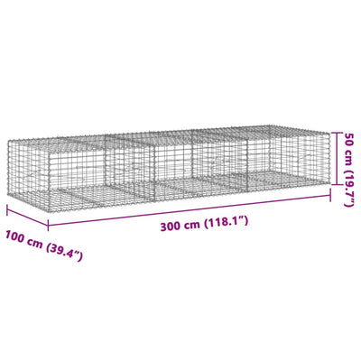 Gabion Basket with Cover 300x100x50 cm Galvanised Iron