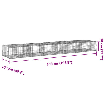 Gabion Basket with Cover 500x100x50 cm Galvanised Iron