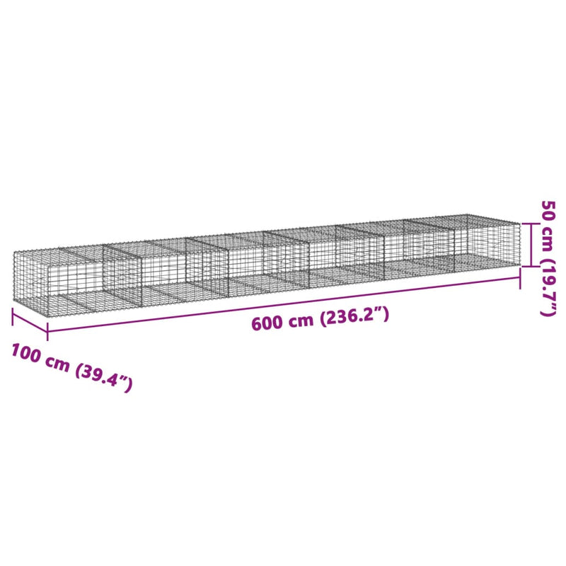 Gabion Basket with Cover 600x100x50 cm Galvanised Iron