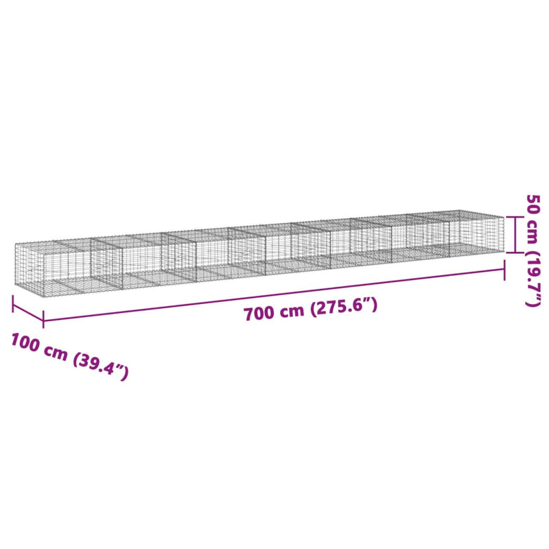 Gabion Basket with Cover 700x100x50 cm Galvanised Iron