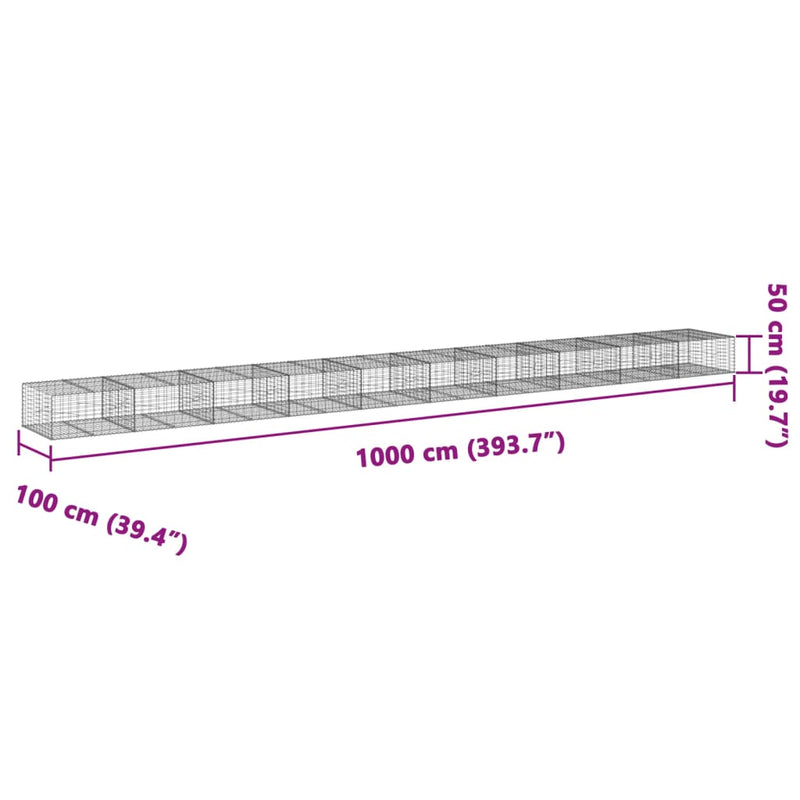 Gabion Basket with Cover 1000x100x50 cm Galvanised Iron