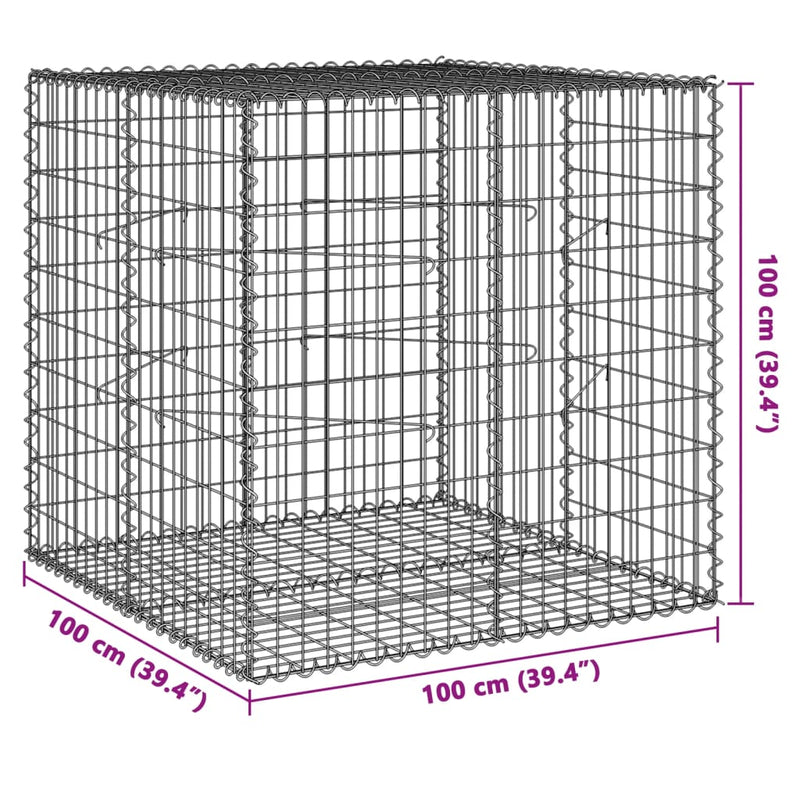 Gabion Basket with Cover 100x100x100 cm Galvanised Iron